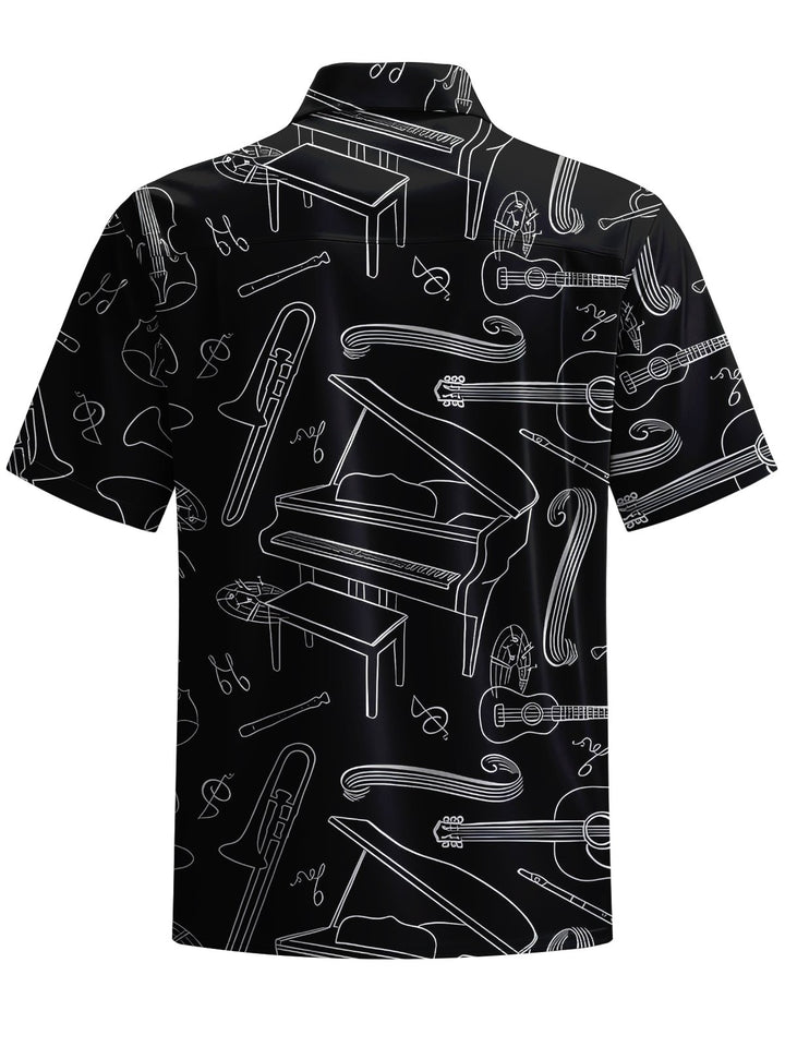 Alohadaddy® Casual Musical Instrument Art Print Chest Pocket Men&