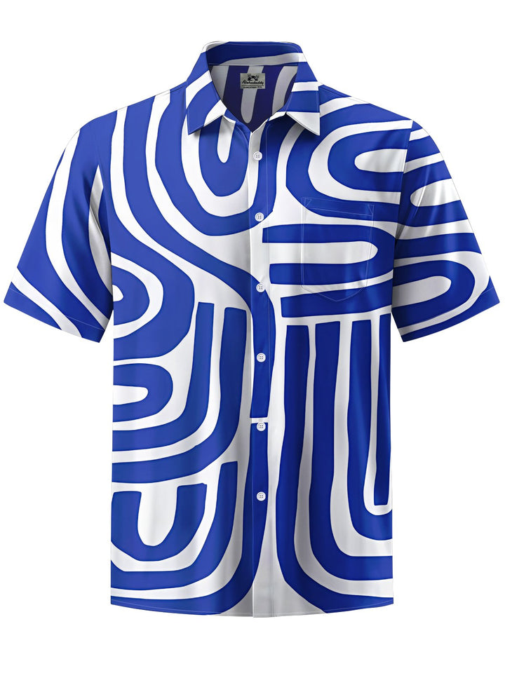 Alohadaddy® Casual Geometric Stripe Art Print Moisture-Wicking Chest Pocket Men&
