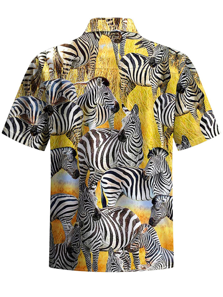 Alohadaddy® Casual Allover Zebra Art Print Chest Pocket Men&