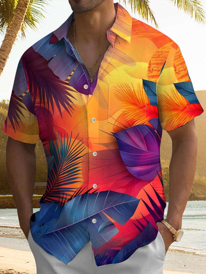 Alohadaddy® Hawaiian Palm Leaf Art Print Chest Pocket Men&