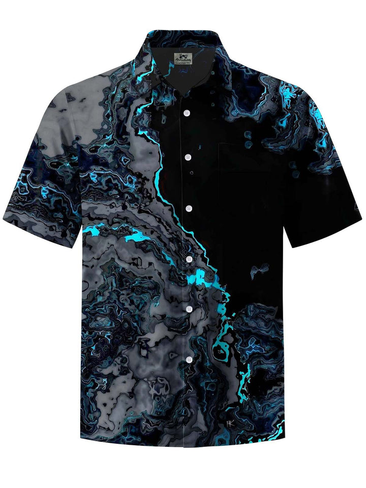 Alohadaddy® Casual Abstract Art Print Chest Pocket Stretch Men&