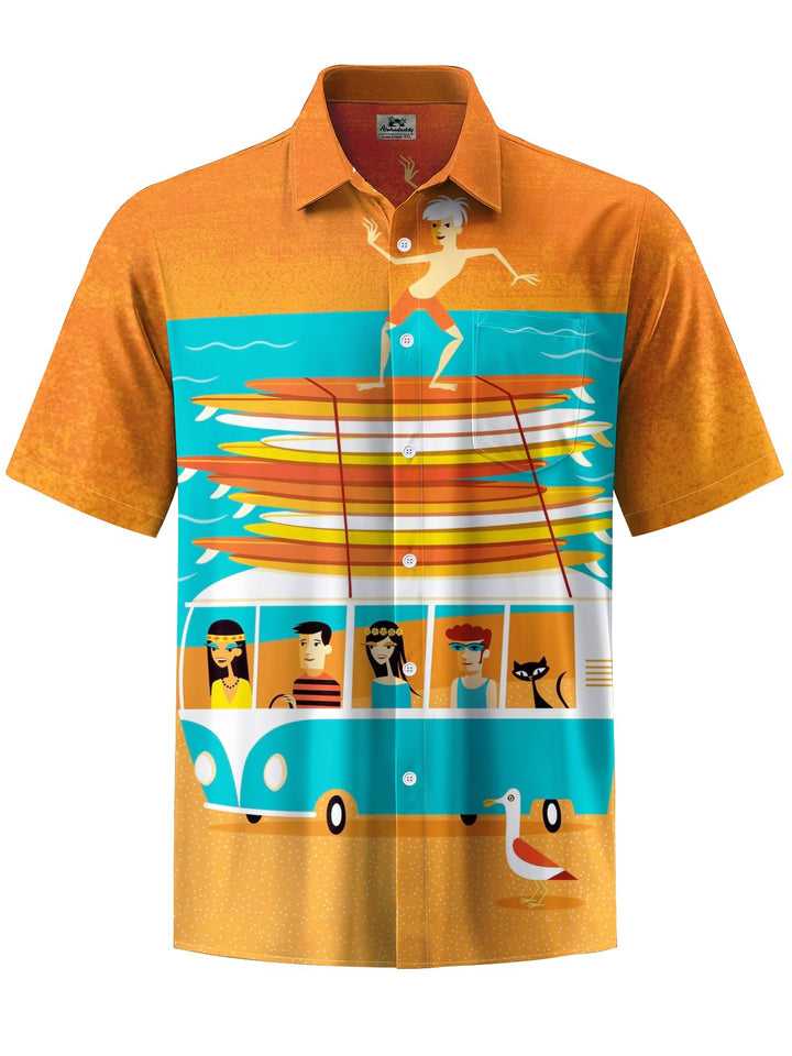 Alohadaddy® Hawaiian Vacation Surf Art Print Elastic Pocket Button Men&