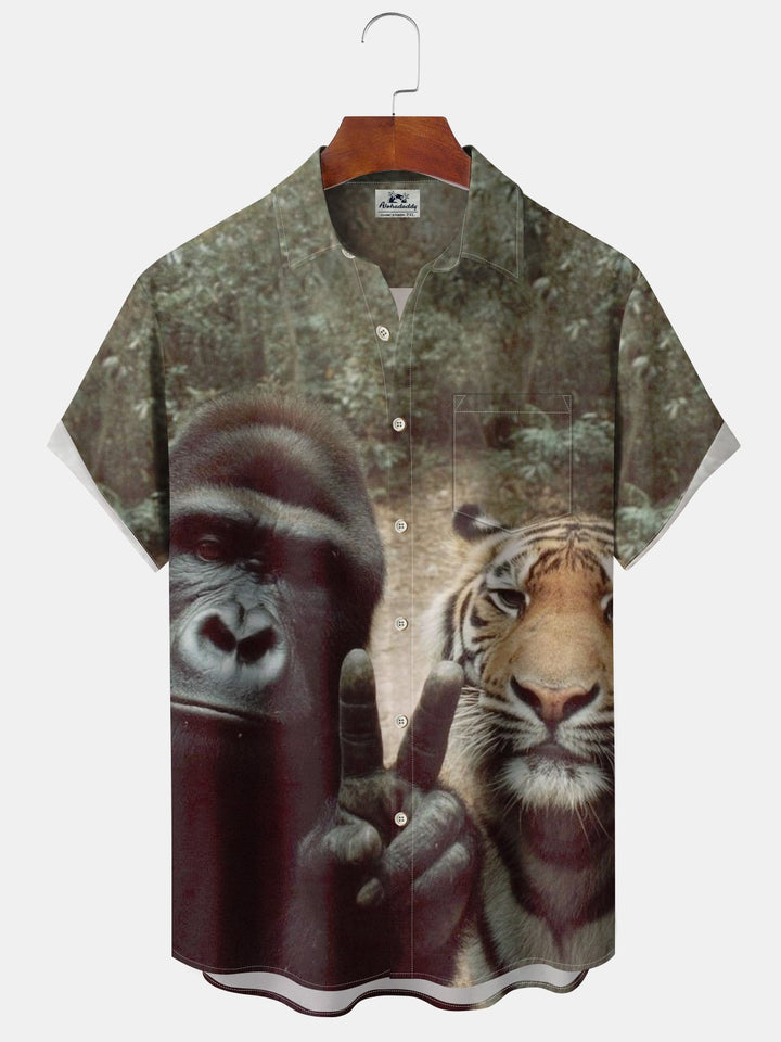 Alohadaddy® Vintage Tiger Gorilla Pocket Button Stretch Men&
