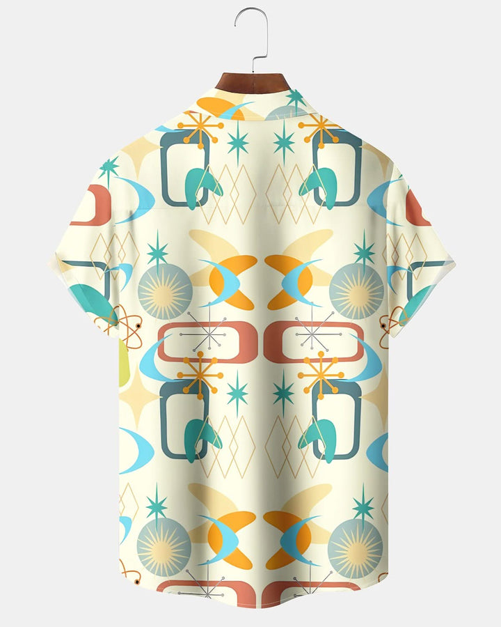 Alohadaddy® Retro Geometric Atom Print Pocket Button Men&