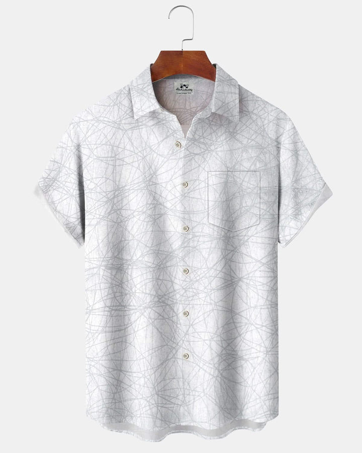 Alohadaddy® Casual Abstract Line Print Art Pocket Button Stretch Men&