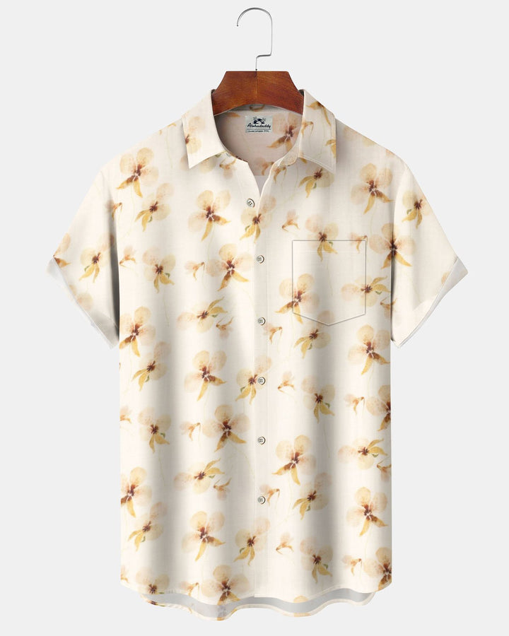 Alohadaddy® Hawaiian Floral Art Print Stretch Button Pocket Men&