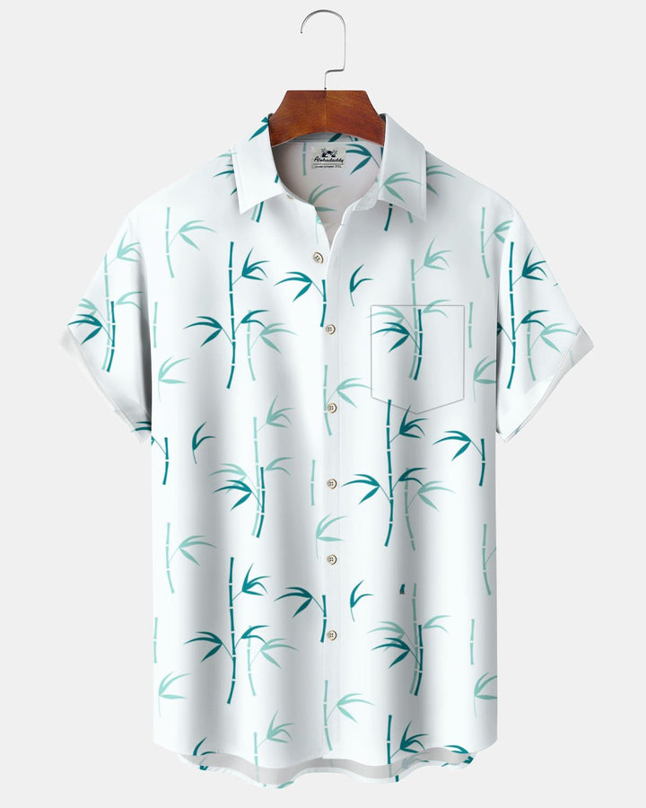 Alohadaddy® Hawaiian Bamboo Print Artistic Stretch Button Pocket Men&