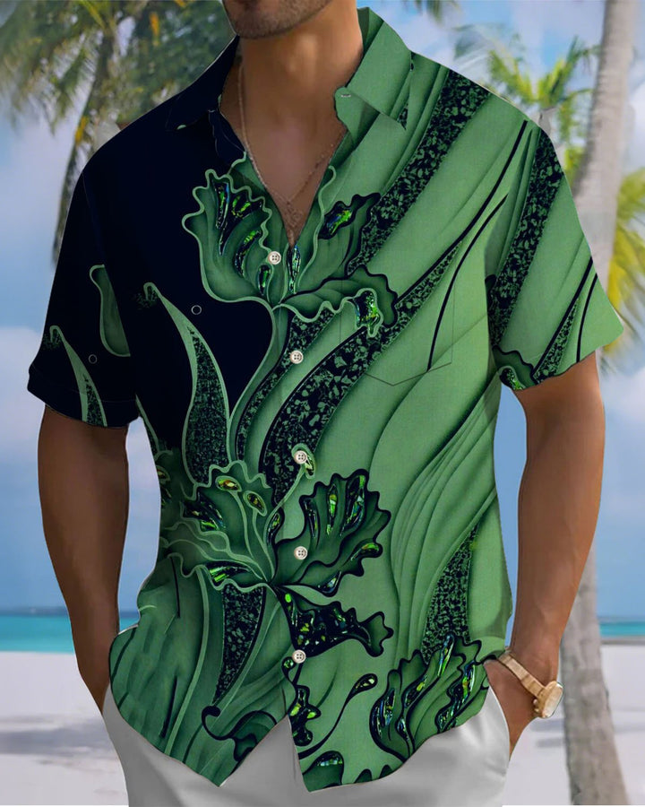 Alohadaddy® Casual Gradient Abstract Print Art Cardigan with Pockets and Buttons for Men - Short Sleeve ShirtBig &amp; Tall