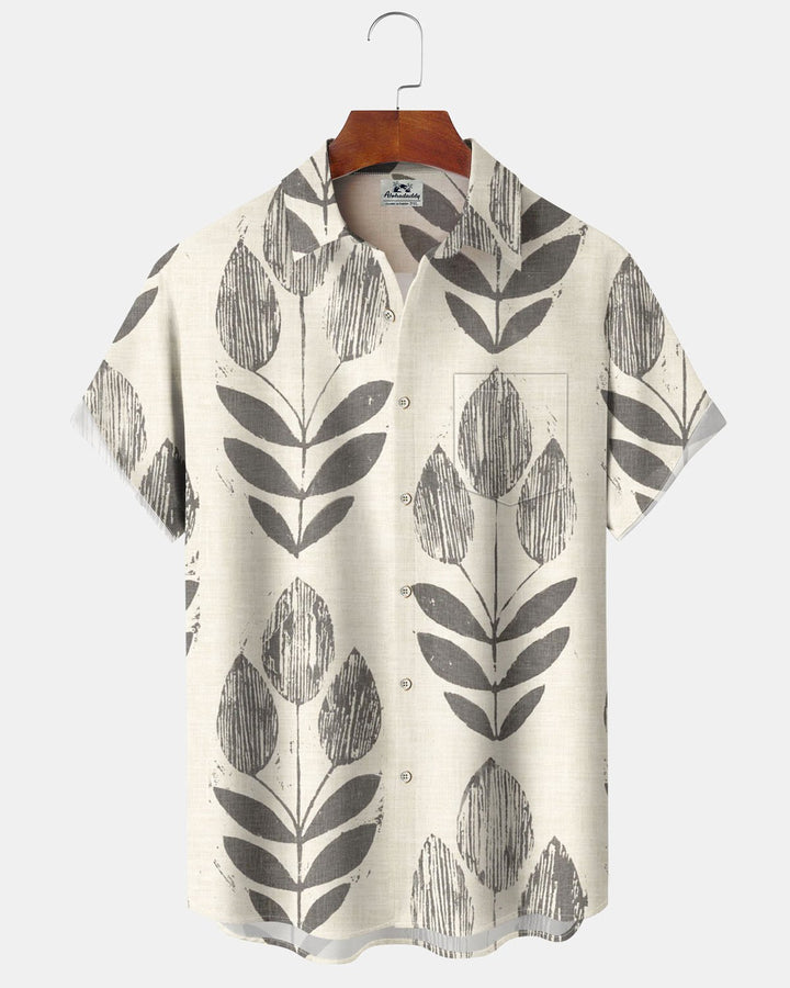 Alohadaddy® Casual Leaf Print Art Pocket Button Men&