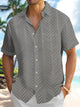 Alohadaddy Leisure Collection Geometric Plants Cool Print Art Pocket Cardigan Buttons Polyester Stretch Short Sleeve Shirt