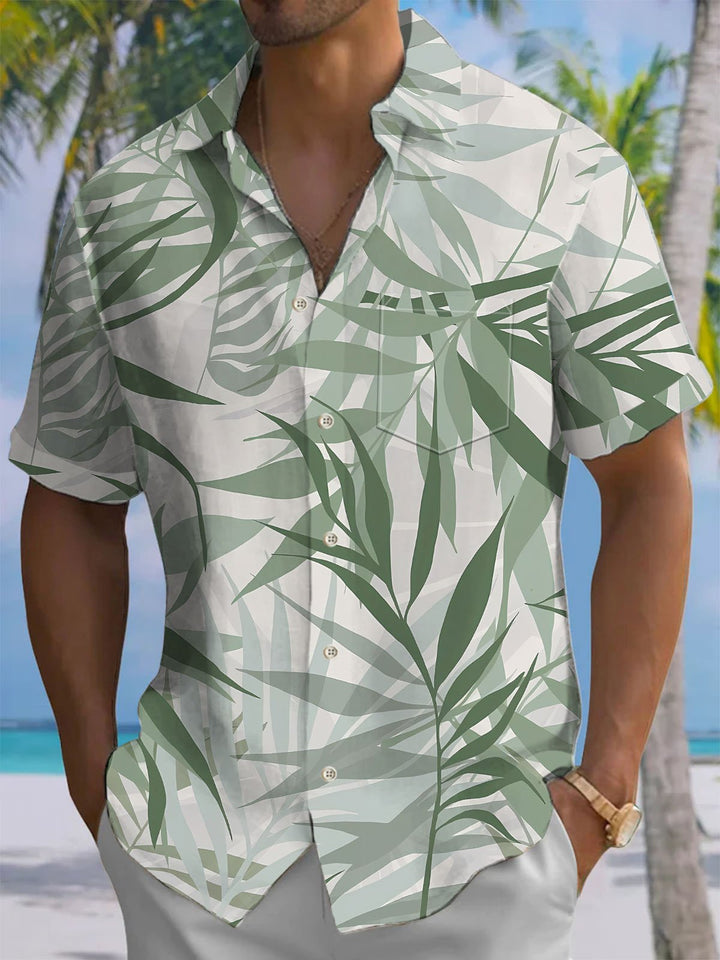 Alohadaddy® Hawaii Bamboo Leaf Print Chest Pocket Men&