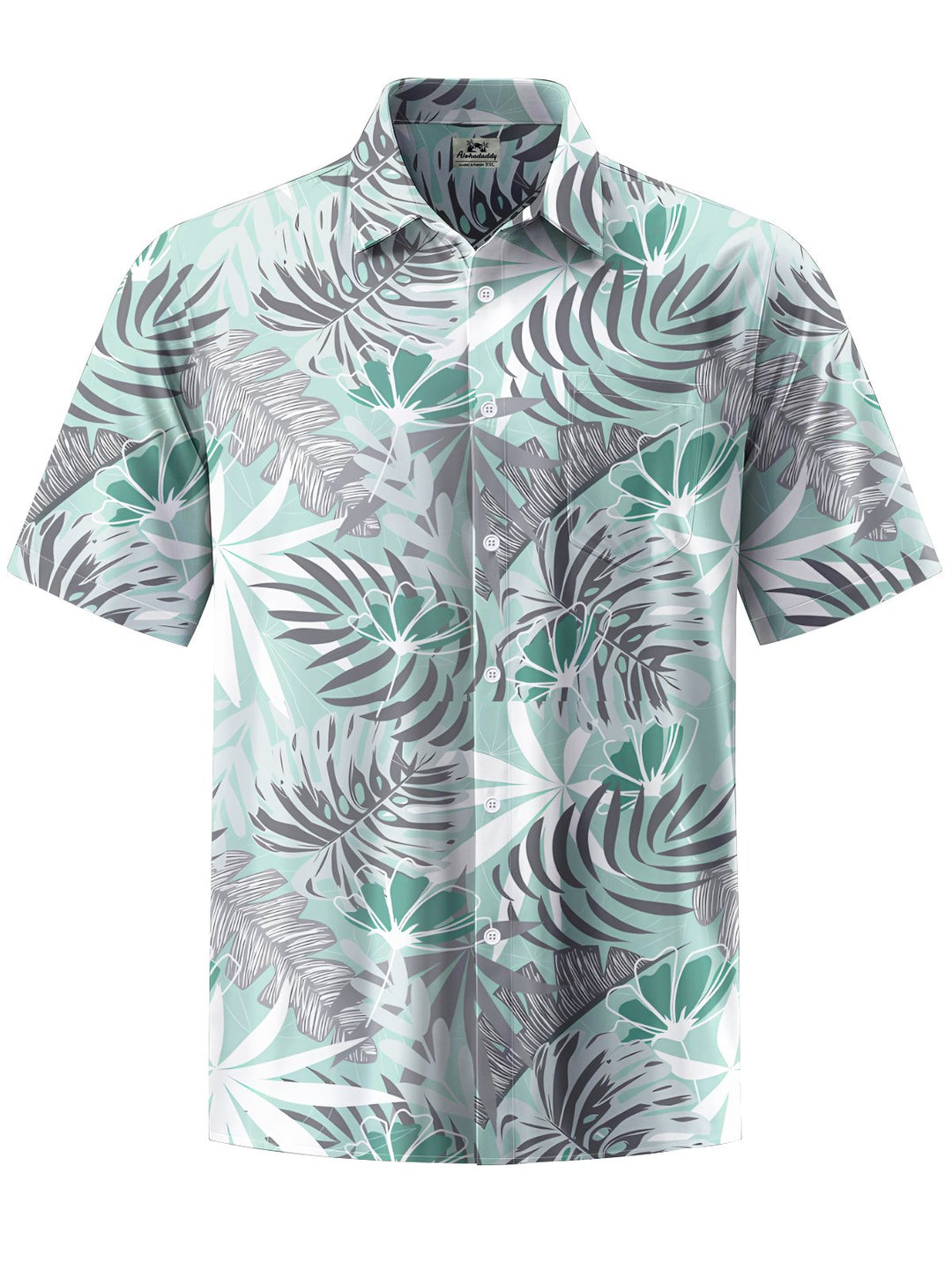 Alohadaddy® Hawaiian Leaves Art Print Chest Pocket Moisture Wicking Men&