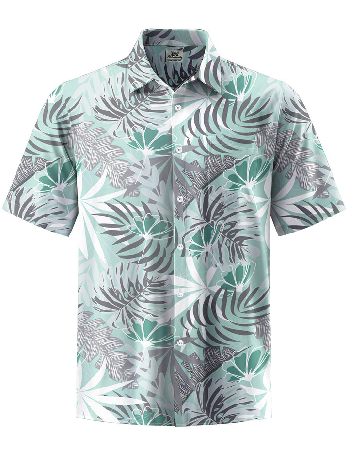 Alohadaddy® Hawaiian Leaves Art Print Chest Pocket Moisture Wicking Men&