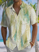 Alohadaddy® Hawaii Palm Leaf Art Print Chest Pocket Men's Short Sleeve Shirt Big & Tall