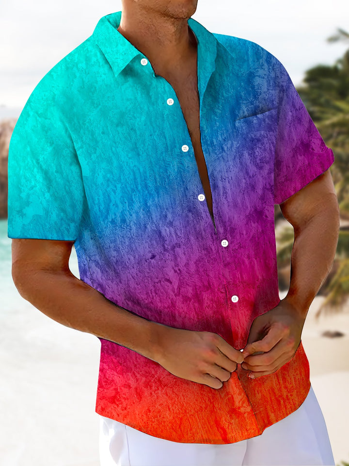 Alohadaddy® Hawaii Ombre Art Print Chest Pocket Mens Short Sleeve Shirt Big &amp; Tall