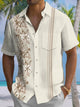 Alohadaddy® Casual Stripe Floral Print Art Chest Pocket Men's Short Sleeve Shirt Big & Tall