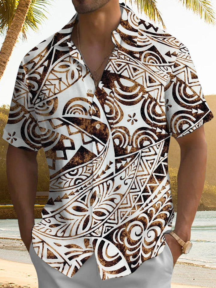 Alohadaddy® Vintage Ethnic Pattern Print Art Chest Pocket Men&