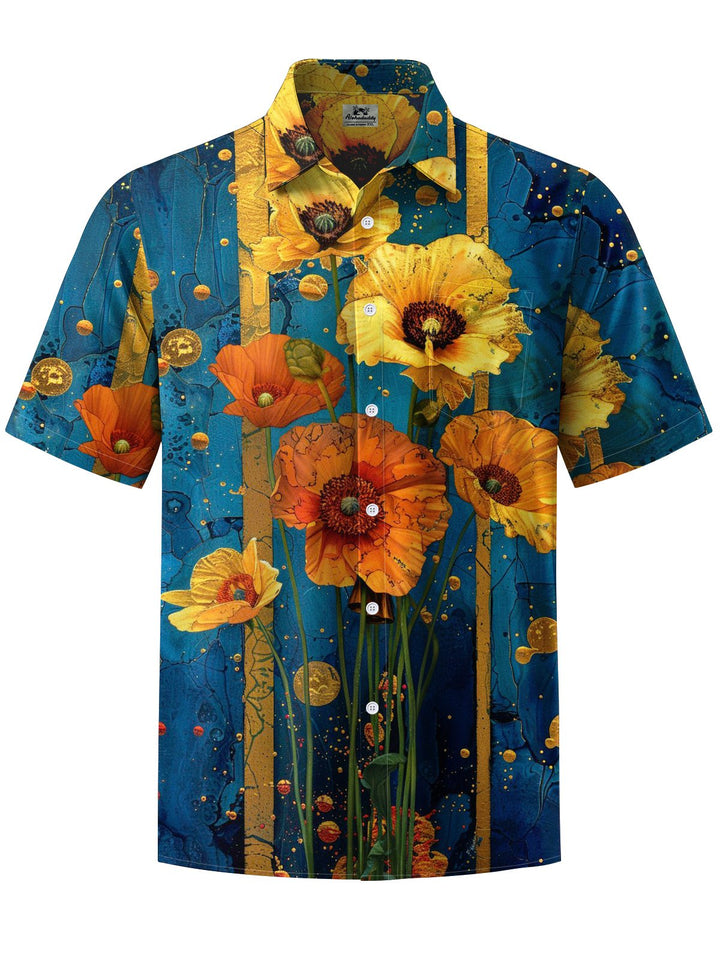 Alohadaddy® Vintage Floral Stripe Chest Pocket Mens Short Sleeve Shirt Big &amp; Tall