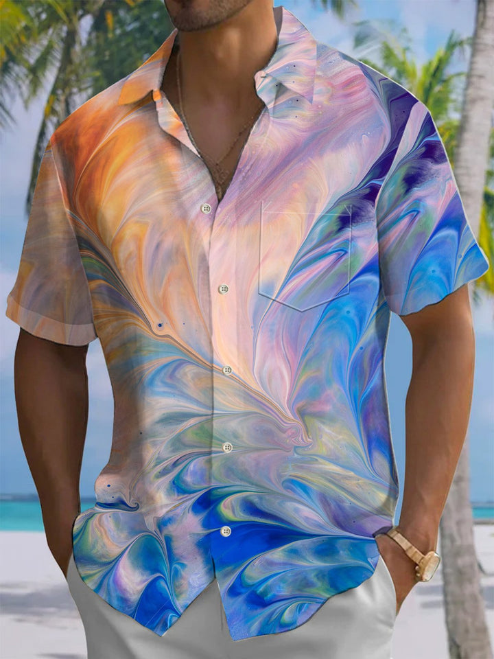Alohadaddy® Casual Abstract Art Print Chest Pocket Men Short Sleeve Shirt Big &amp; Tall