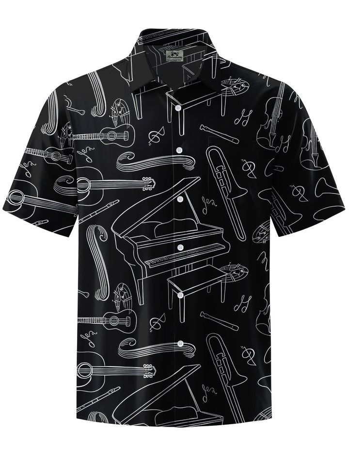 Alohadaddy® Casual Musical Instrument Art Print Chest Pocket Men&