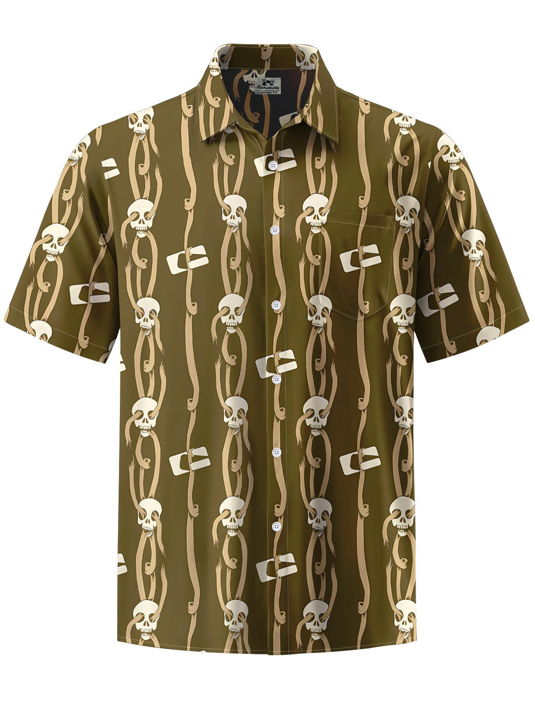 Alohadaddy® Casual Vintage Skull Print Art Chest Pocket Men&