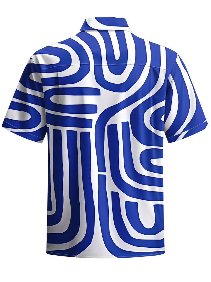 Alohadaddy® Casual Geometric Stripe Art Print Moisture-Wicking Chest Pocket Men&