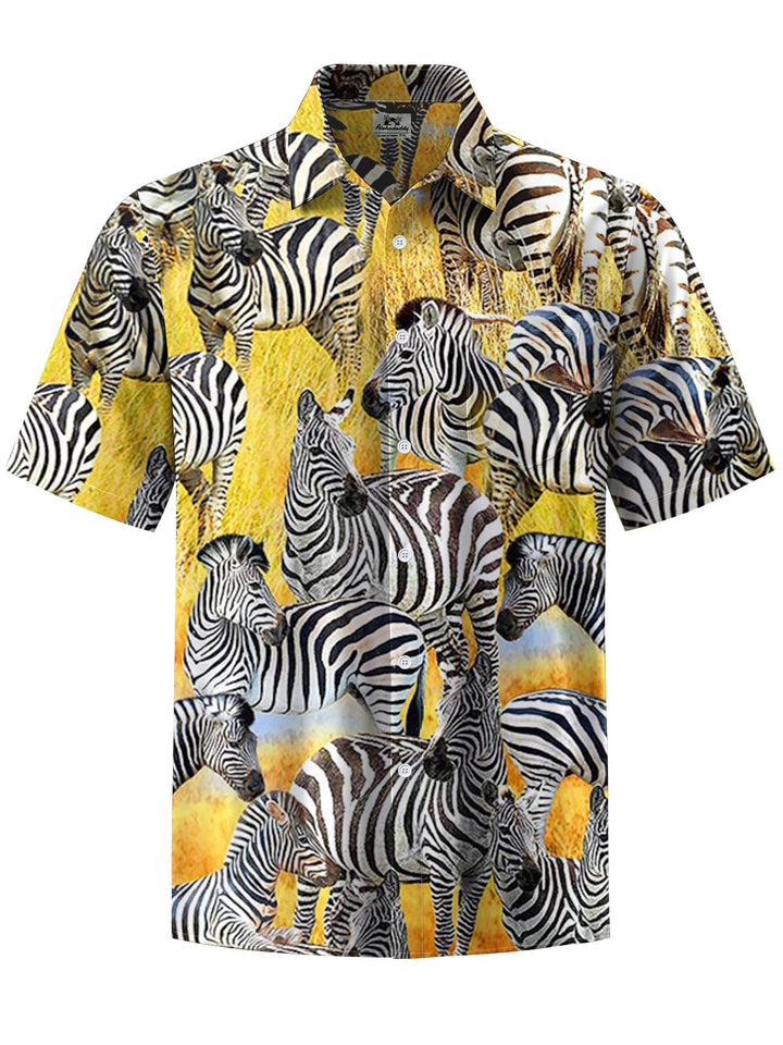 Alohadaddy® Casual Allover Zebra Art Print Chest Pocket Men&