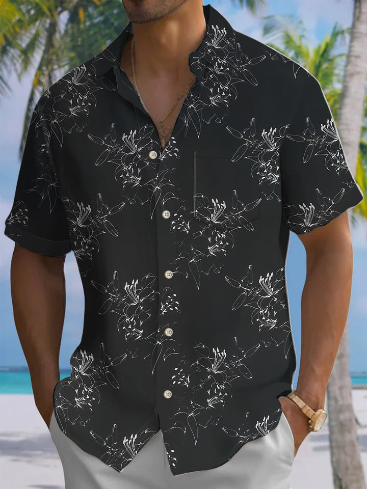 Alohadaddy® Casual Floral Art Print Chest Pocket Men&