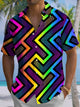 Alohadaddy® Casual Geometric Art Print Chest Pocket Men's Stretch Short Sleeve Shirt Big & Tall