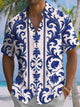 Alohadaddy® Vintage Baroque Art Print Chest Pocket Stretch Men's Short Sleeve Shirt Big & Tall