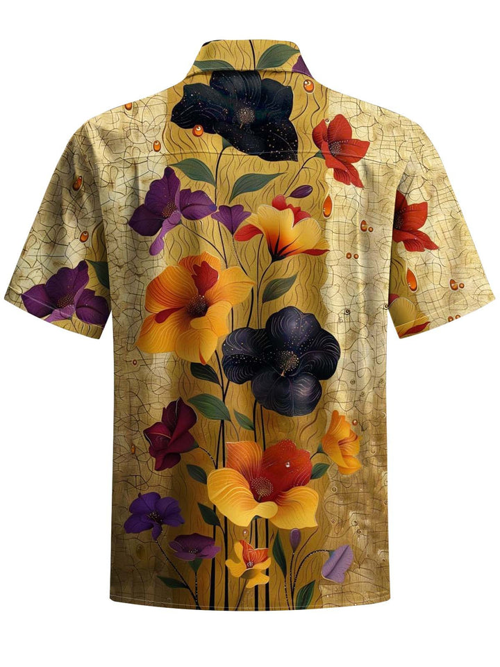 Alohadaddy® Vintage Floral Art Print Chest Pocket Stretch Men&