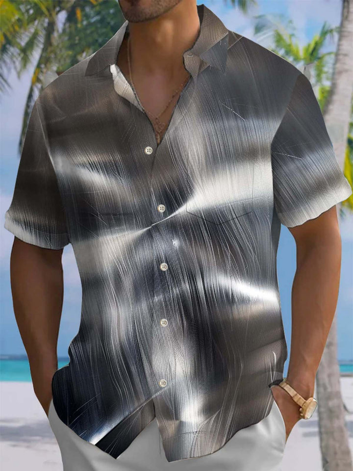 Alohadaddy® Casual Metallic Art Print Chest Pocket Stretch Men&