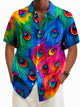 Alohadaddy Hawaiian Peacock Feather Print Men's Button Pocket Short Sleeve Shirt