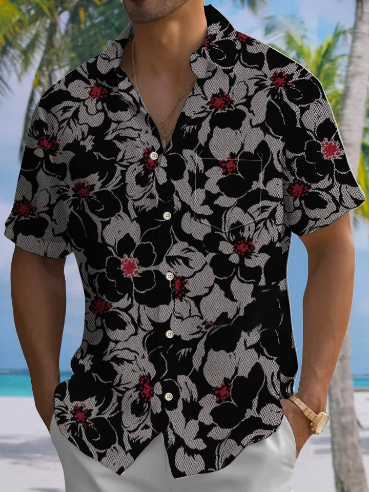 Alohadaddy® Hawaiian Hibiscus Flower Art Print Chest Pocket Men&