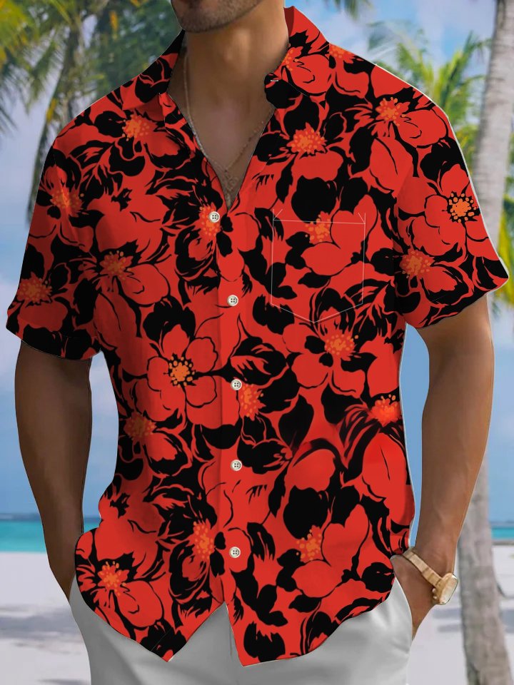 Alohadaddy® Hawaiian Hibiscus Flower Art Print Chest Pocket Men&