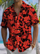 Alohadaddy® Hawaiian Hibiscus Flower Art Print Chest Pocket Men's Short Sleeve Shirt Big & Tall