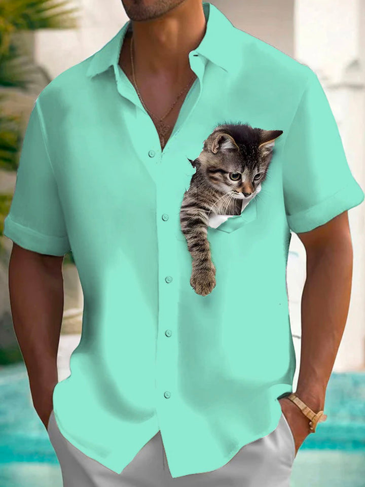Alohadaddy® Retro Funny Cartoon Cat Print Men&