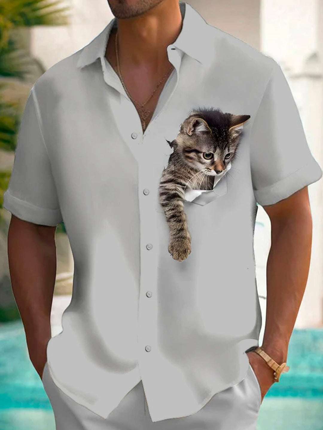 Alohadaddy® Retro Funny Cartoon Cat Print Men&