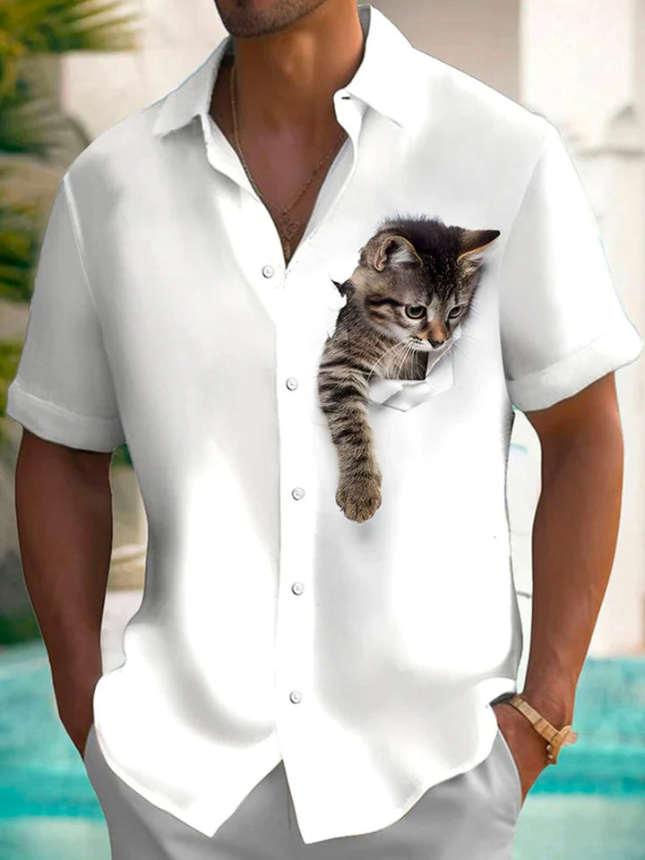 Alohadaddy® Retro Funny Cartoon Cat Print Men&