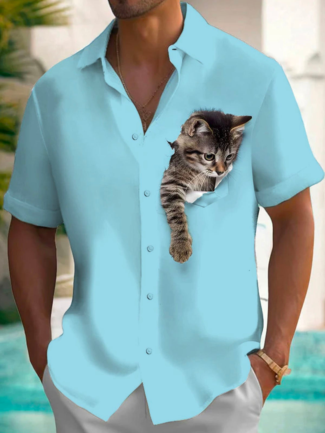 Alohadaddy® Retro Funny Cartoon Cat Print Men&