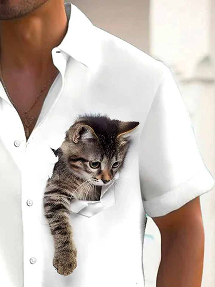 Alohadaddy® Retro Funny Cartoon Cat Print Men&
