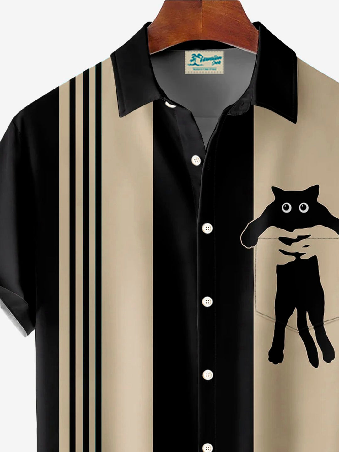 Camisa de manga corta con bolsillo y botones para hombre, con estampado 3D de gato divertido y bolos retro de Alohadaddy, talla grande y alta