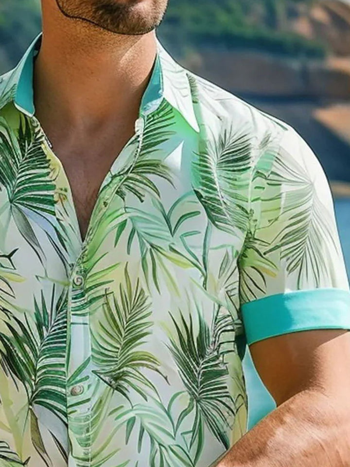 Camisa de manga corta con bolsillo y botones para hombre, con estampado digital 3D de hojas de plantas hawaianas de Alohadaddy, talla grande y alta