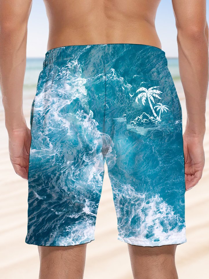 Alohadaddy Hawaii Casual Everyday Ocean Palm Trees Print Art Pockets Polyester Stretch Large Size Shorts Beach Pants