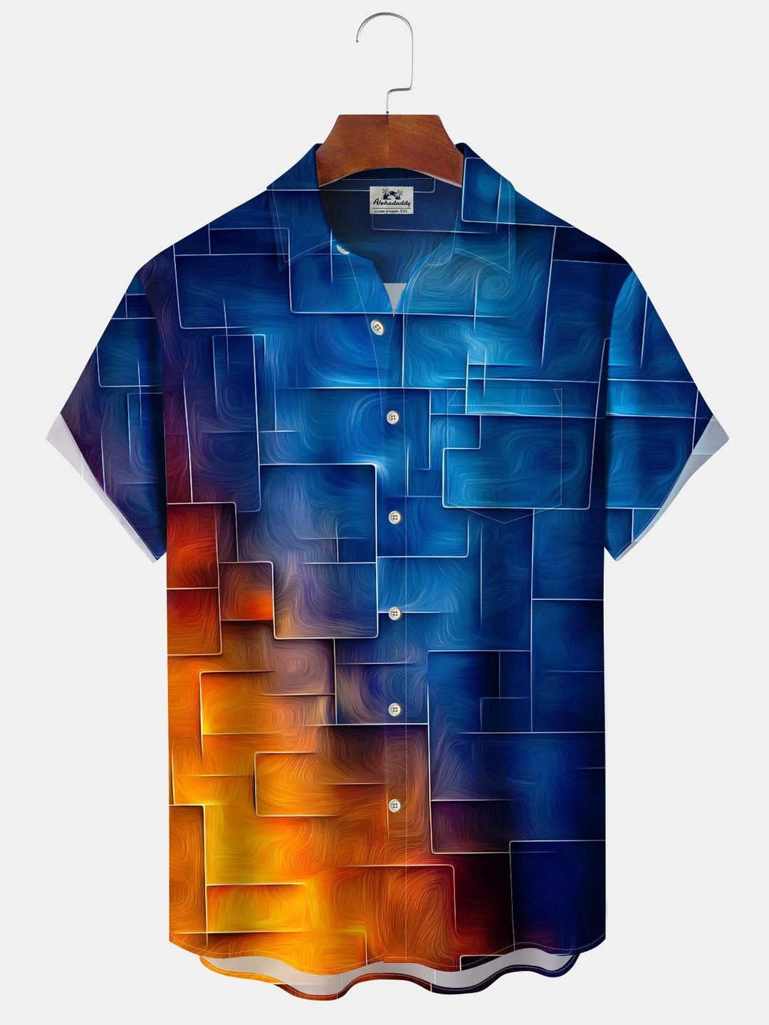 Alohadaddy® Vintage Ombre Geometric Art Print Pockets Wicking Hawaiian Shirt Big &amp; Tall