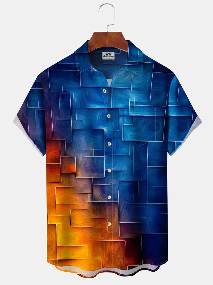 Alohadaddy® Vintage Ombre Geometric Art Print Pockets Wicking Hawaiian Shirt Big &amp; Tall