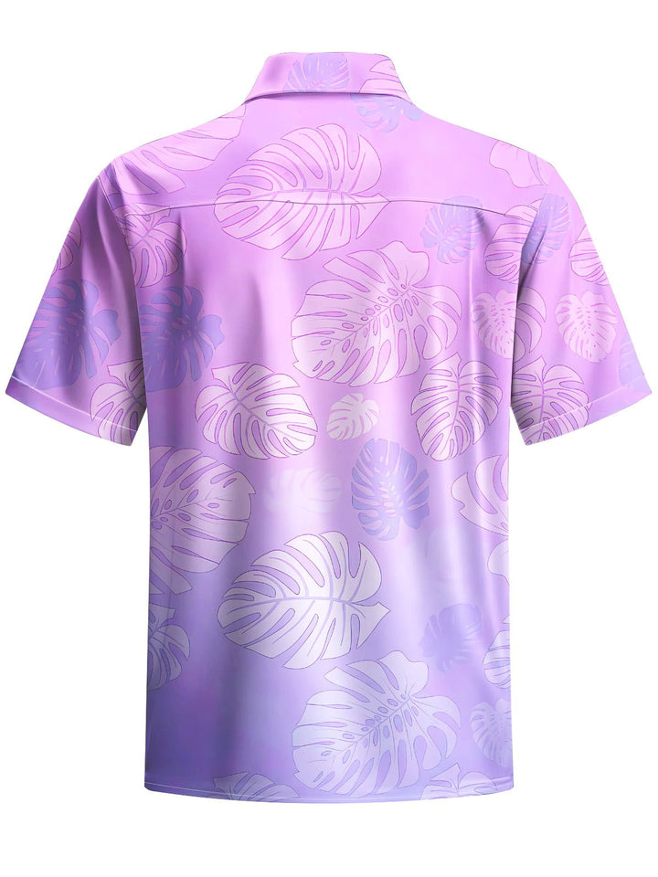 Alohadaddy® Hawaiian Leaves Gradient Print Chest Pocket Men&