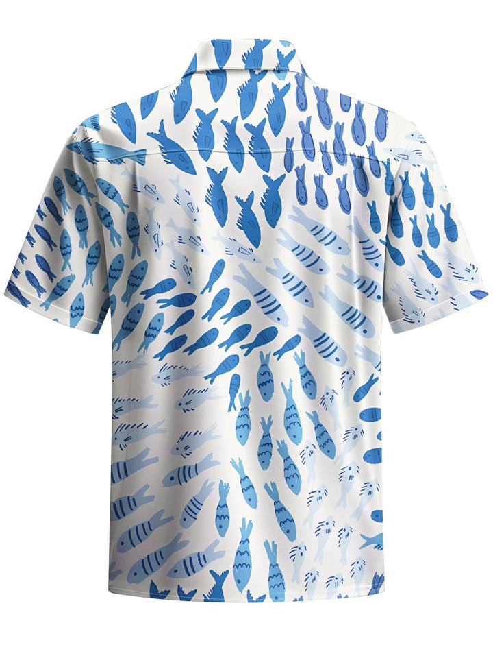 Alohadaddy® Casual Fish Art Print Chest Pocket Men&