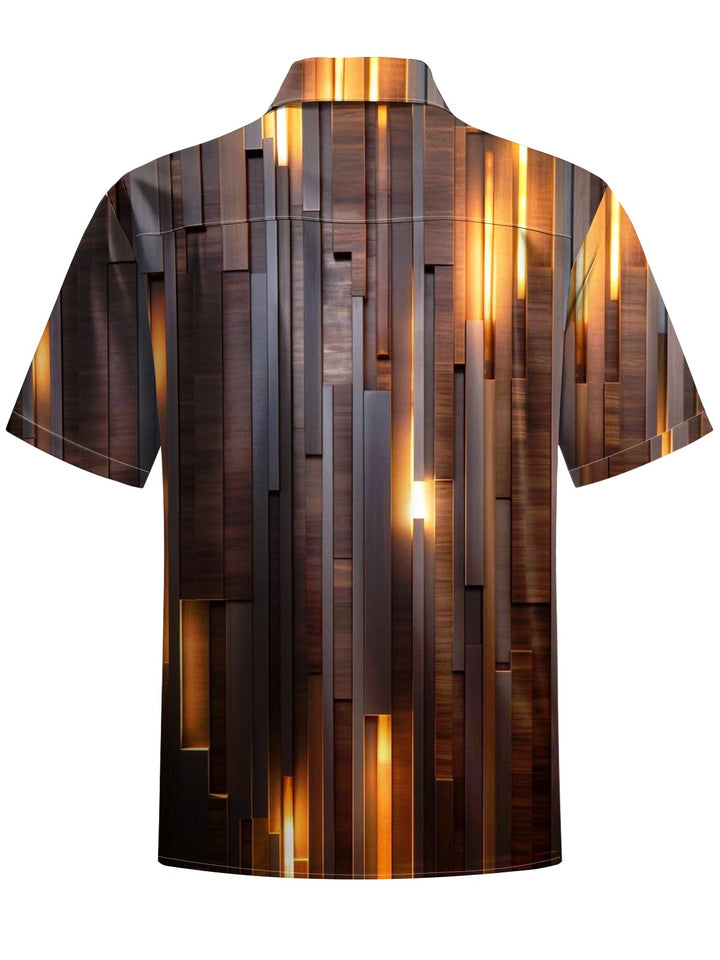 Alohadaddy® Casual Woodgrain Art Print Chest Pocket Men&