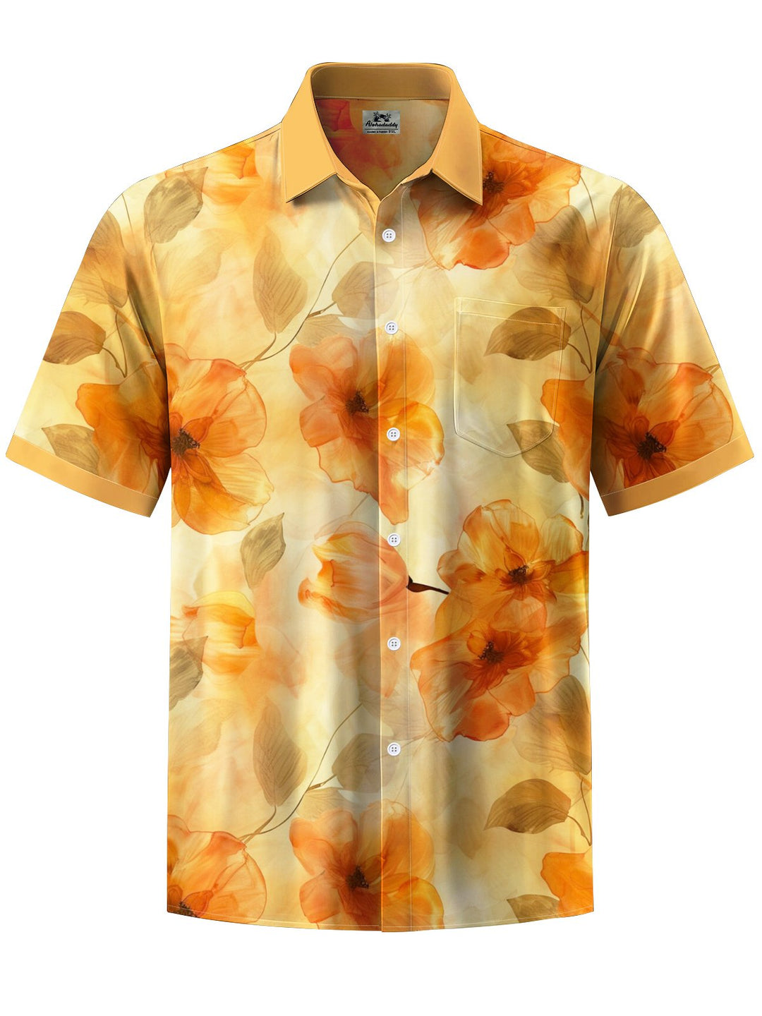 Alohadaddy® Hawaiian Floral Contrast Art Print Chest Pocket Mens Short Sleeve Shirts Big &amp; Tall
